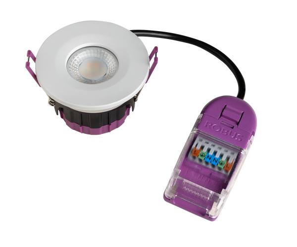 Robus RULX-01 ULTIMUM EXPRESS 5/7 Dual Wattage IP65 Fire Rated Downlight CCT4 2 part connector white Trim