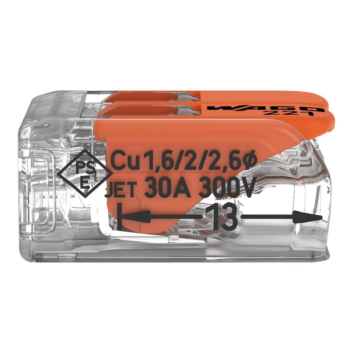 Wago 221-612 2 Way 0.5-6mm² Cable Splicing Connector 50 Pack