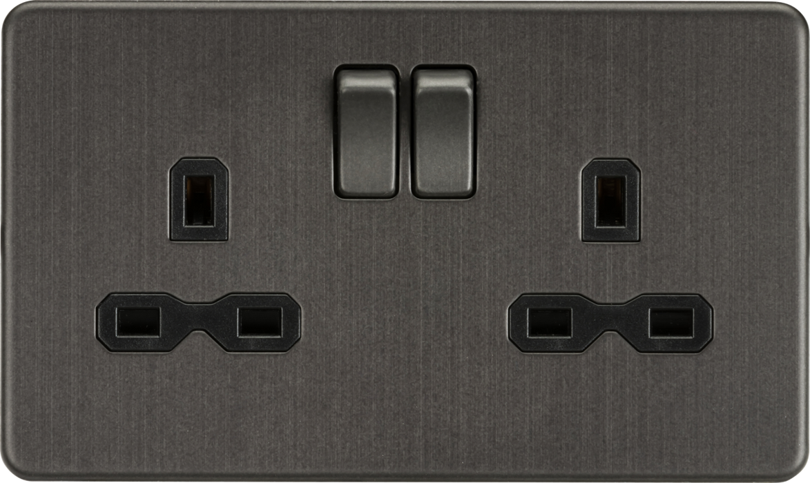 Knightsbridge SFR9000SB 13A 2G DP Switched Socket with Twin Earths - Smoked Bronze with Black Insert