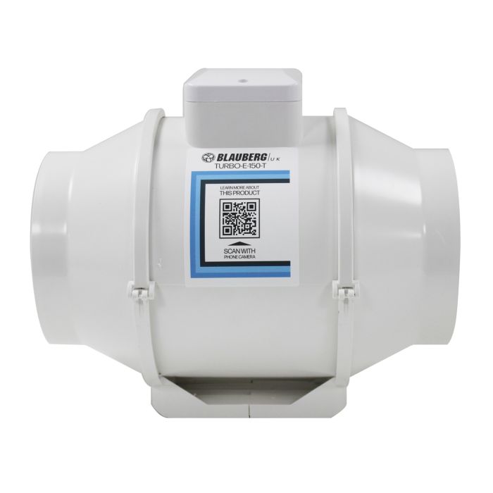 Blauberg TURBO-E-100-T In-line Mixed Flow Extractor Fan with Run-on Timer- 100mm