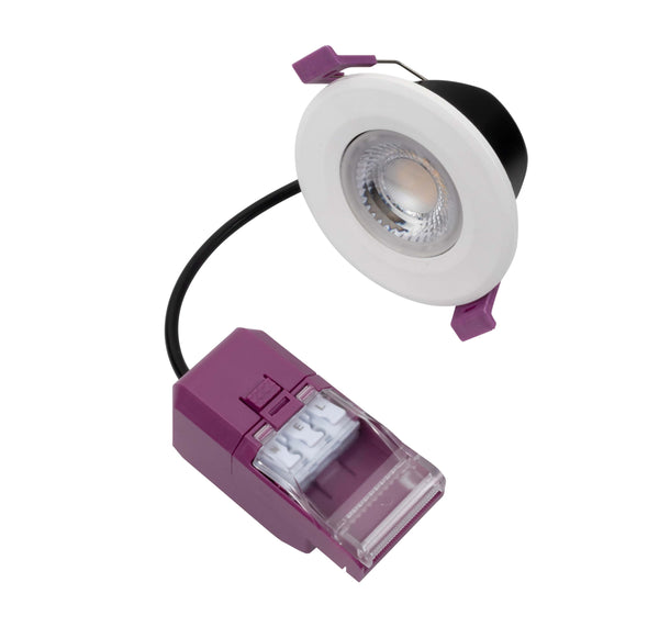 Robus RTETX-01 TRIUMPH EXPRESS TILT 4/6 Dual Wattage IP65 Fire Rated Downlight CCT4 2 part connector white Trim