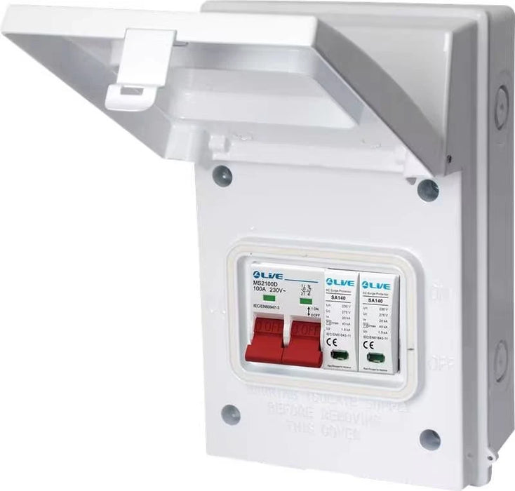 Live AGU4-SP 4 Way Metal Enclosure with Main Switch & SPD IP65