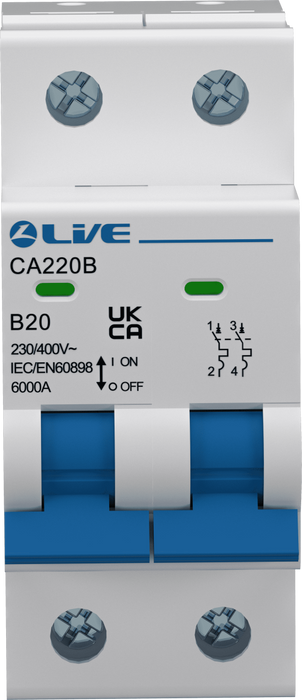 Live CA220B 20Amp Double Pole MCB B Curve