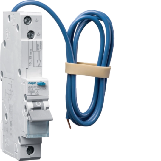 Hager ADB416U RCBO 1M 1P 10kA B-16A 30mA Type A
