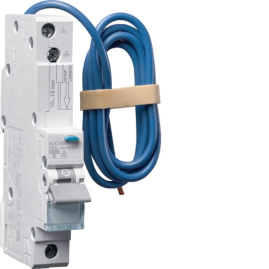Hager ADC425U RCBO 1M 1P 10kA C-25A 30mA Type A
