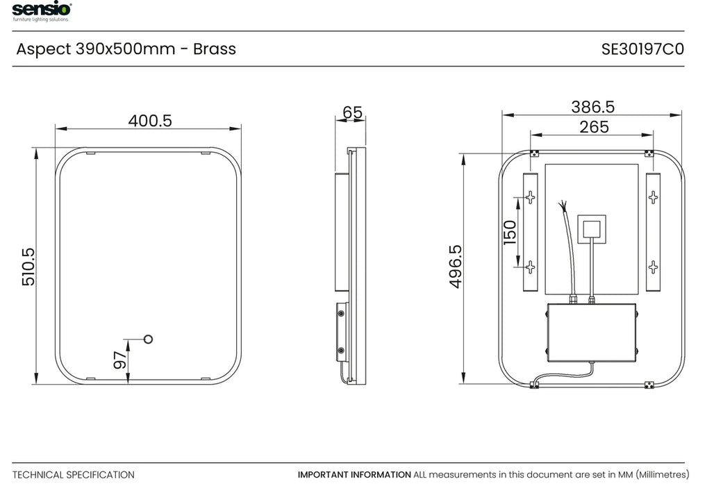 Sensio SE30197C0 Aspect 500x390mm -Brass