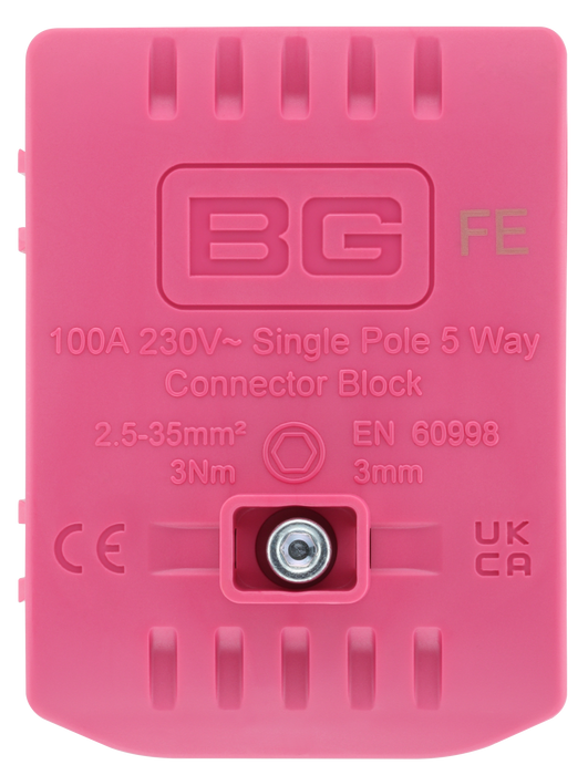 BG CB100EC 100A 5 Way Connector Block - Functional Earth - Pink
