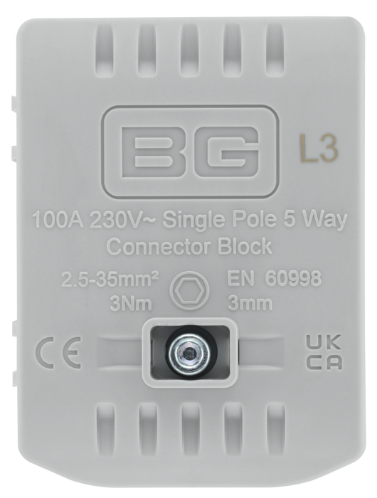 BG CB100L3 100A 5 Way Connector Block - L3 - Grey