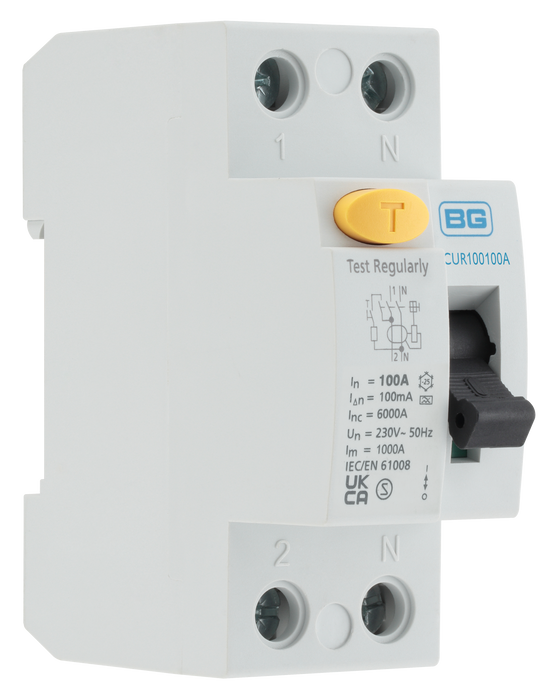 BG CUR100100A Type A, Bidirectional RCD, Double Pole, 100A, 100mA, 2 module