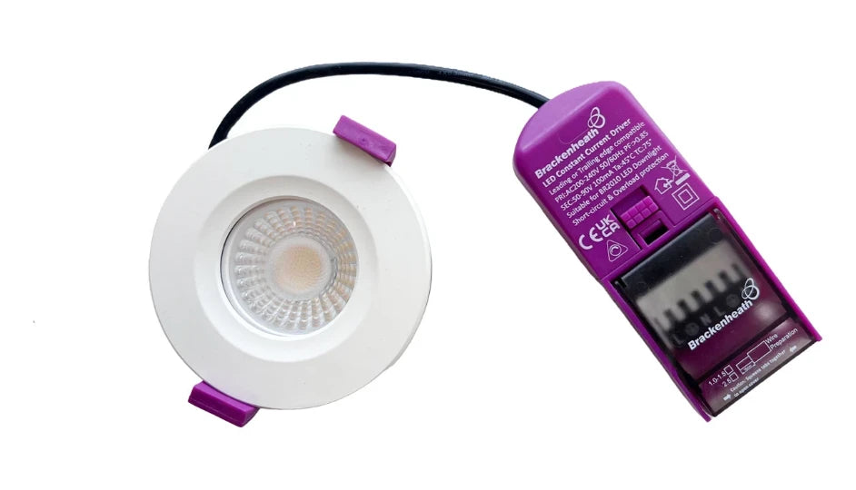Brackenheath BR2010 FireShield 5-8W Colour & Wattage Adjustable IP65 Integrated Fire Rated Downlight Dimmable 220-240V