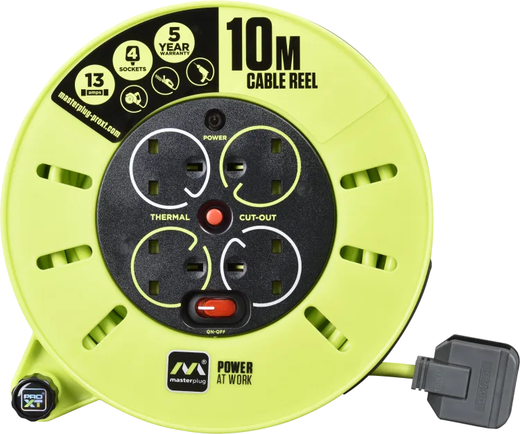 Masterplug CMU10134SL-PX 10m PRO-XT 4-Gang Cassette Mains Reel ...