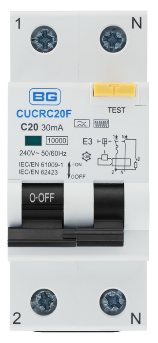 BG CUCRC20F Bidirectional 20A C Curve RCBO Type F 2P