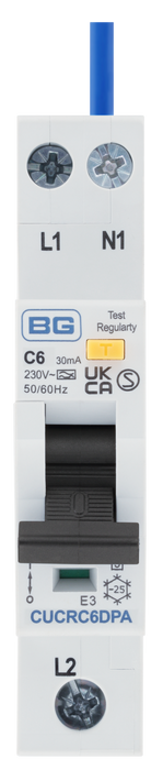 BG CUCRC6DPA Bidirectional 6A C Curve RCBO Type A 2P 1 Module