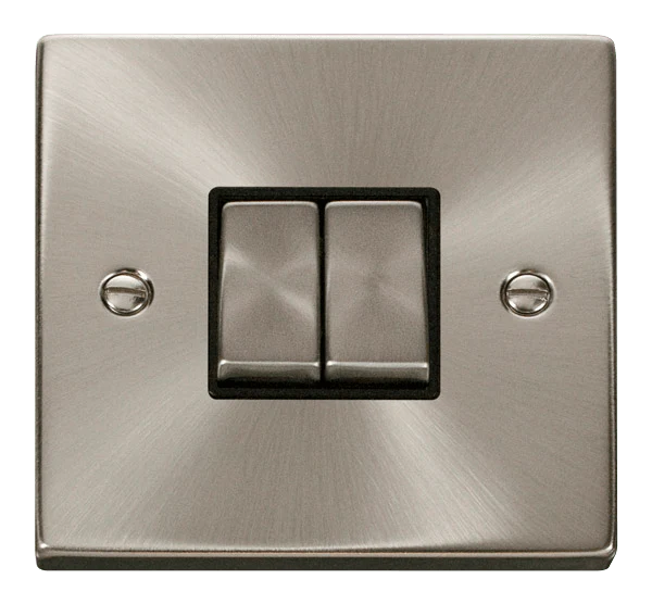 Click Deco VPSC412BK 10A Plate Switch 2G2W Satin Chrome Black Insert