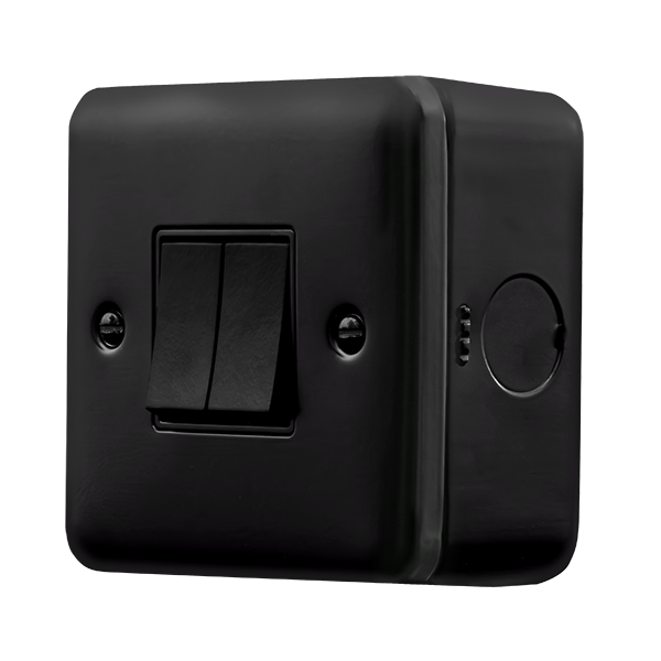 Click Scolmore MCP012BK Metal Clad 10AX 2 Gang 2 Way Plate Switch Black