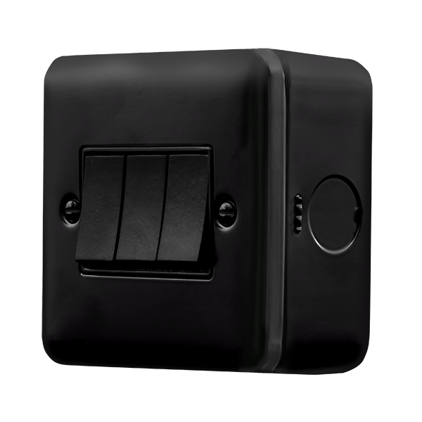 Click Scolmore MCP013BK Metal Clad 10AX 3 Gang 2 Way Plate Switch Black