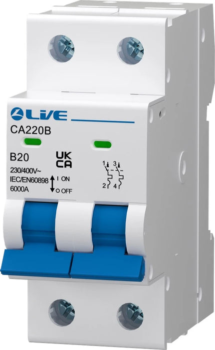 Live CA240B Double Pole MCB 6kA B Curve 40A