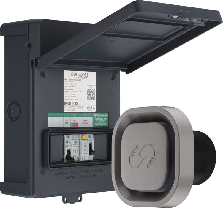 BG Sync Energy EVLR7MSG Link EV Charger Recessed Socket 7.4kW 32A Silver with Metal Control Box - Wi-Fi + LAN + 4G