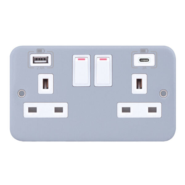 SelectRic LG9102MB-USB 2 Gang 13 Amp Socket with 2 x USB Ports 1 C Type 1 A type 2.4A / 3A SP – Switched
