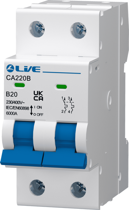 Live CA220B 20Amp Double Pole MCB B Curve