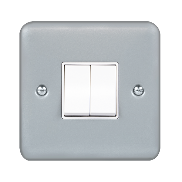 Click Scolmore MCP012 Metal Clad 10AX 2 Gang 2 Way Plate Switch
