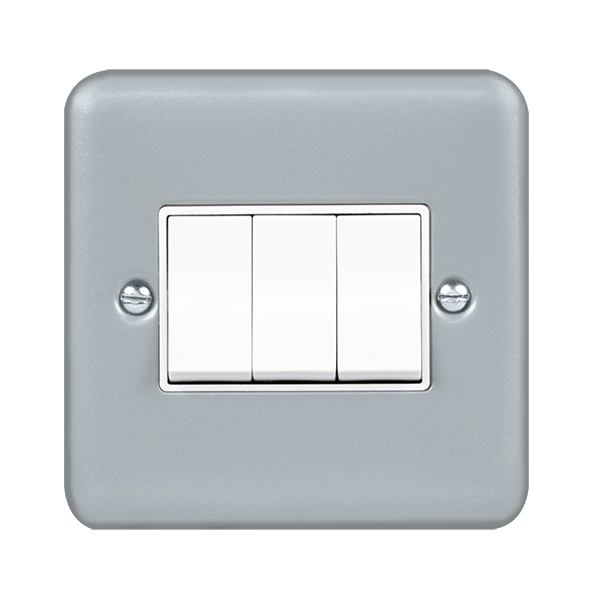 Click Scolmore MCP013 Metal Clad 10AX 3 Gang 2 Way Plate Switch