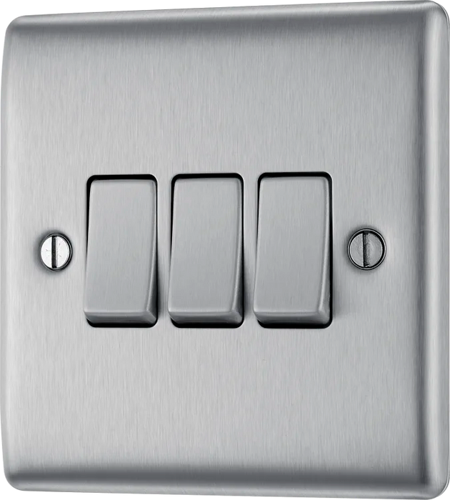 BG Nexus NBS43 3G 2W 10A Switch Brushed Stainless