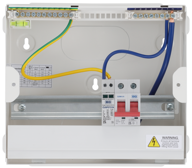 BG CF9MS6 9 module, 6 way, 100A Main Switch, Type 2 SPD