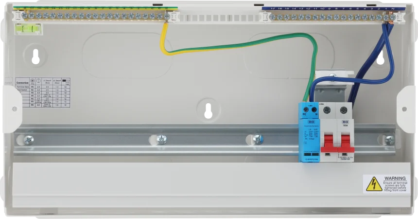 BG CF19MS16 Consumer Unit 19 Module 16 Way Unpopulated with 100A Main Switch &amp; 1 x Type 2 Surge Protection Device
