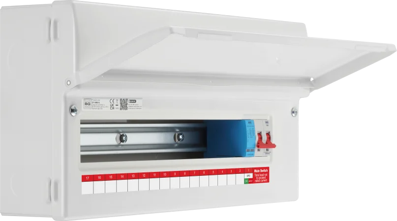 BG CF19MS16 Consumer Unit 19 Module 16 Way Unpopulated with 100A Main Switch &amp; 1 x Type 2 Surge Protection Device