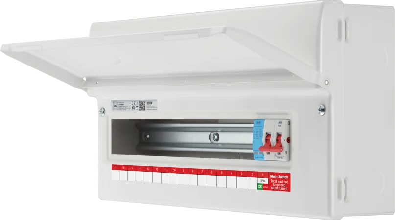 BG CF19MS16 Consumer Unit 19 Module 16 Way Unpopulated with 100A Main Switch &amp; 1 x Type 2 Surge Protection Device