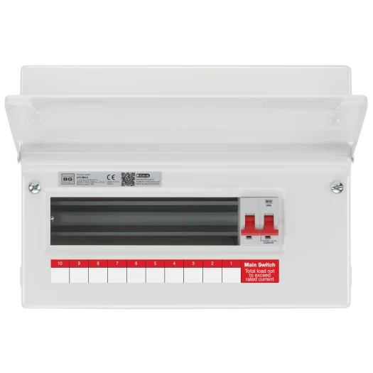 BG CF12M10-01 Consumer Unit 12 Module 10 Way Unpopulated with 100A Main Switch
