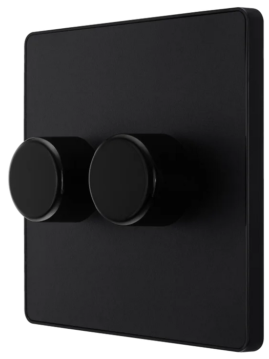 BG Evolve PCDMB82B-01 Led Trailing Edge Double Dimmer Switch 2G 2W Matt Black