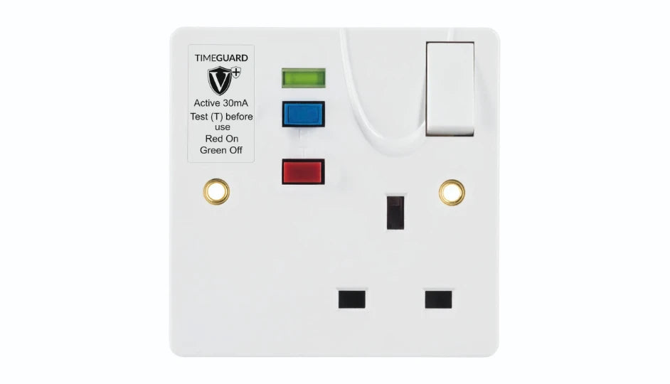 Timeguard RCD01WAVN Valiance+® RCD Protected Single Gang White Switched Socket – Active
