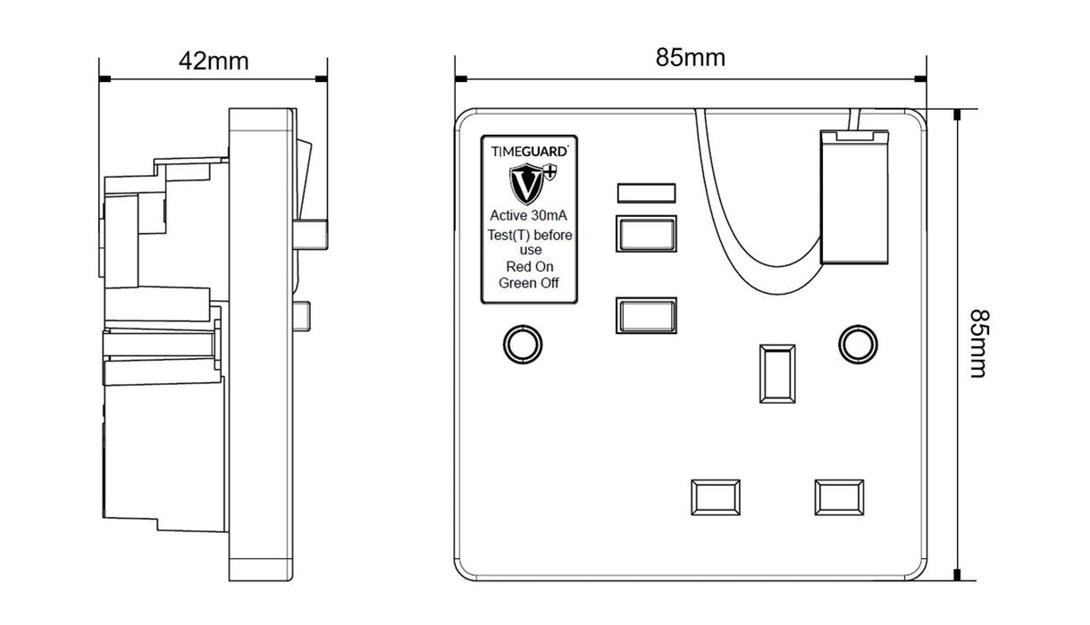 Timeguard RCD01WAVN Valiance+® RCD Protected Single Gang White Switched Socket – Active