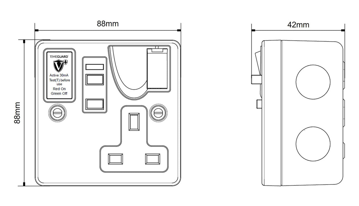 Timeguard RCD04MPVN Valiance+® RCD Protected Single Gang Metal Switched Socket – Passive