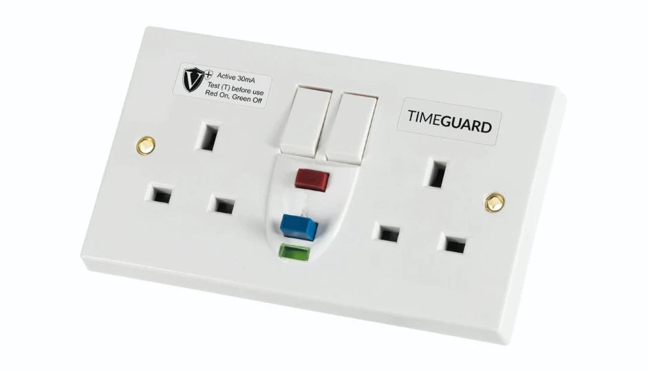 Timeguard RCD05WAVN Valiance+® RCD Protected Double Gang White Switched Socket – Active