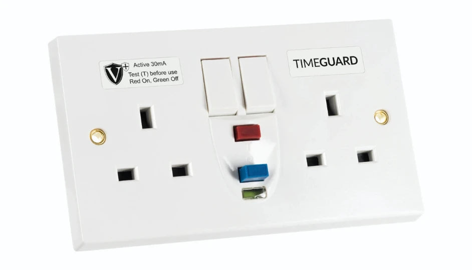 Timeguard RCD05WAVN Valiance+® RCD Protected Double Gang White Switched Socket – Active