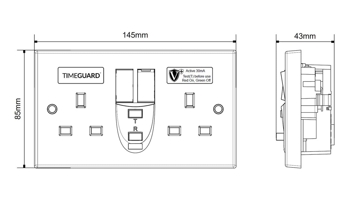 Timeguard RCD06WPVN Valiance+® RCD Protected Double Gang White Switched Socket – Passive