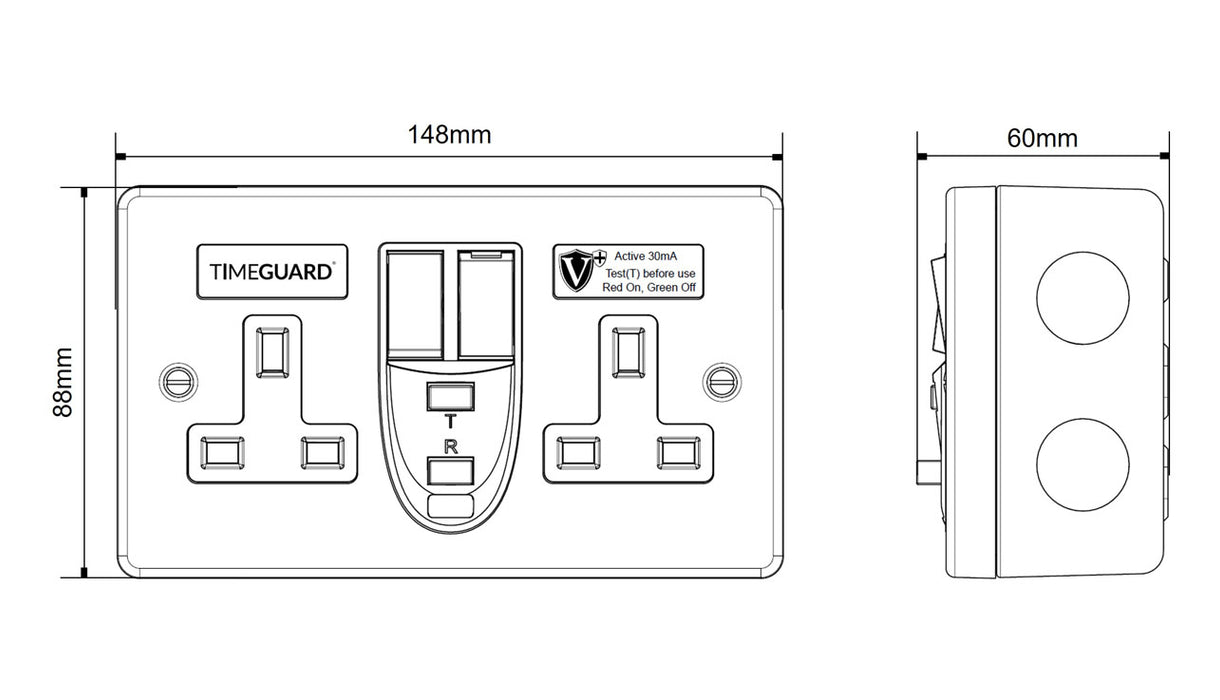 Timeguard RCD08MPVN Valiance+® RCD Protected Double Gang Metal Switched Socket – Passive