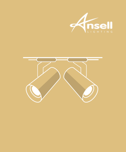 Ansell LED track lighting with adjustable spotlights for retail stores, galleries, showrooms, hospitality spaces and display lighting.