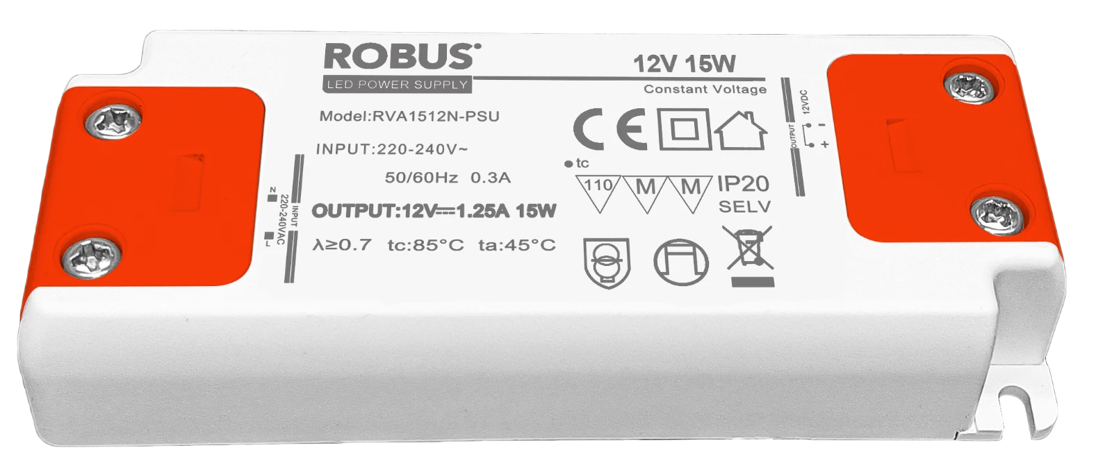 Robus RVA1512N-PSU VEGAS 15W 12V  IP20 Constant Voltage Driver - Non dimmable