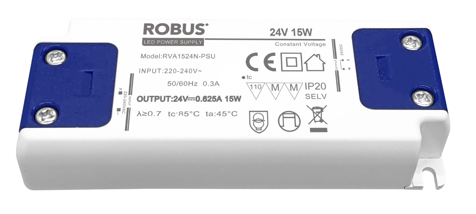Robus RVA1524N-PSU VEGAS 15W, 24V, IP20 Constant Voltage Driver, Non Dimmable
