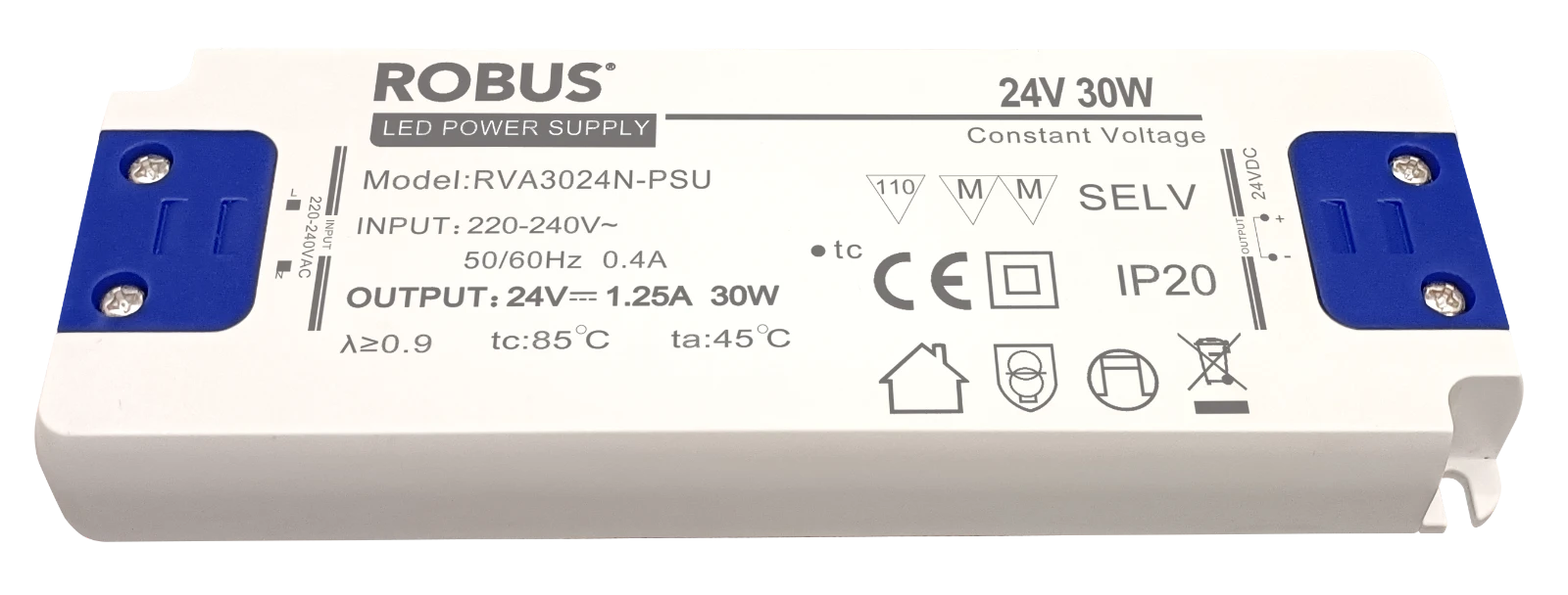 Robus RVA3024N-PSU VEGAS 30W, 24V, IP20 Constant Voltage Driver, Non Dimmable