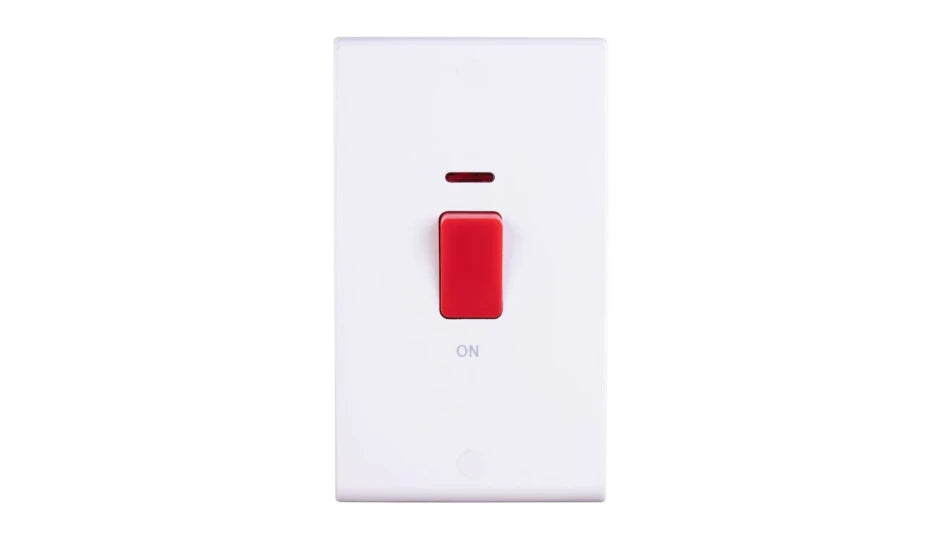 Deta S1301P Double Pole Switch with Neon 2 Gang 45 Amp