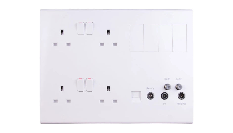 Deta S1987 Slimline Media Plate with Quadplexer, Female Coax and Secondary Telephone Modules