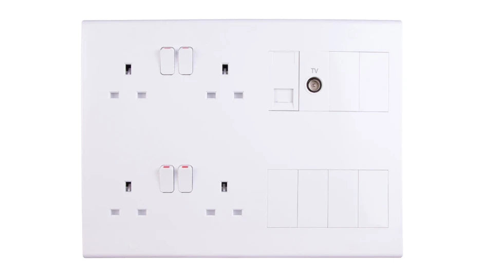 Deta S1988 Slimline Media Plate with Male Coax and Secondary Telephone Modules