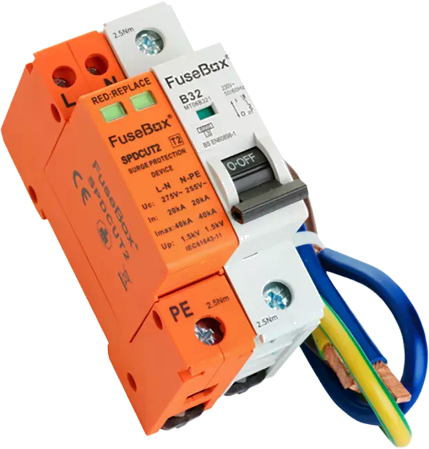 FuseBox SPDCUKITT2 T2 Surge Protection Device (18mm) With 32a MCB And Cables