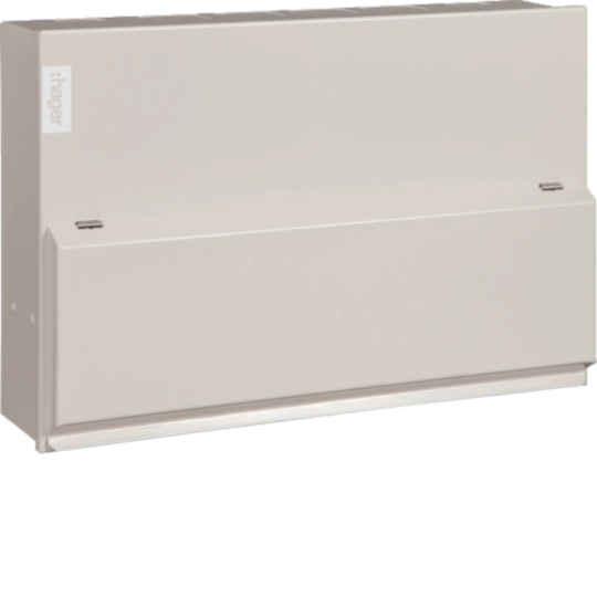 Hager VML112SPDRK Design 10 Consumer Unit 12 Way 100A Sw Disconnector Incomer Round KO + T2 SPD