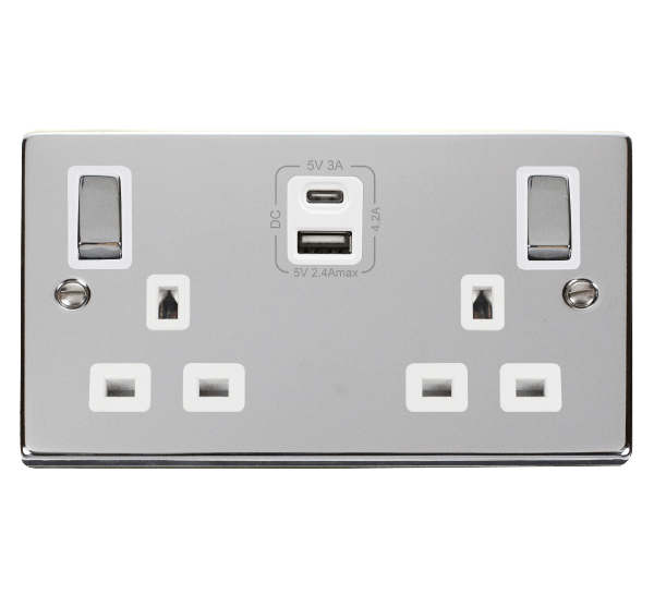 Click Scolmore Deco VPCH586WH Ingot Switched Safety Shutter Socket Out ...
